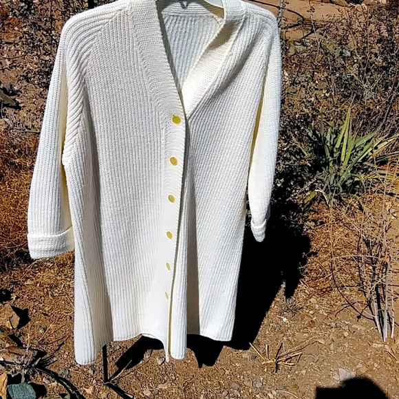 💎HP! Long Ivory Wool Blend Sweater/Coat for Elegant Evenings. Vintage. Medium? - Picture 2 of 15